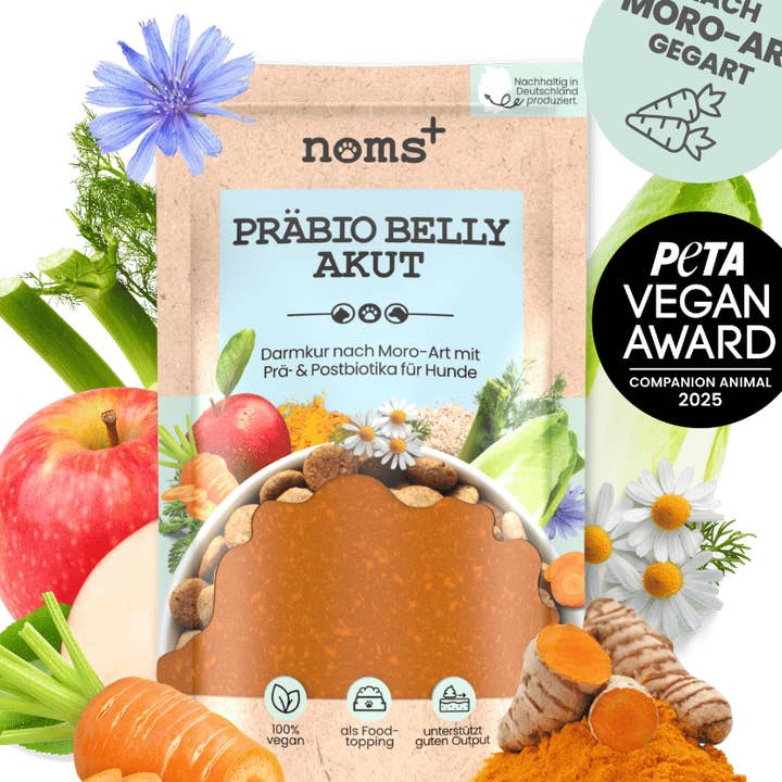 Präbio Belly Akut: pflanzenbasierte Darmkur für Hunde nach Moro-Art für den Großhandel von Noms+
