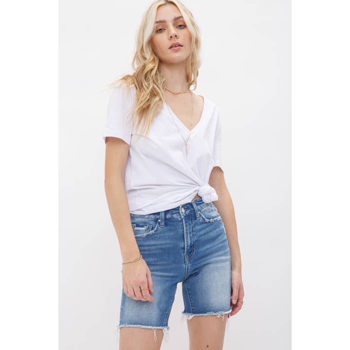 Calções Midi High Rise Stretch - Estilo Vintage por atacado de Mica Denim
