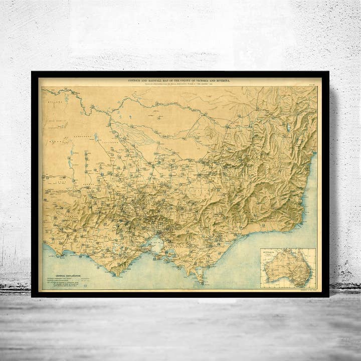 Vieille carte de Victoria Australie 1896 Carte vintage Victoria AU | Impression d'art mural carte vintage pour la vente par OldCityPrints - Old Maps and Posters