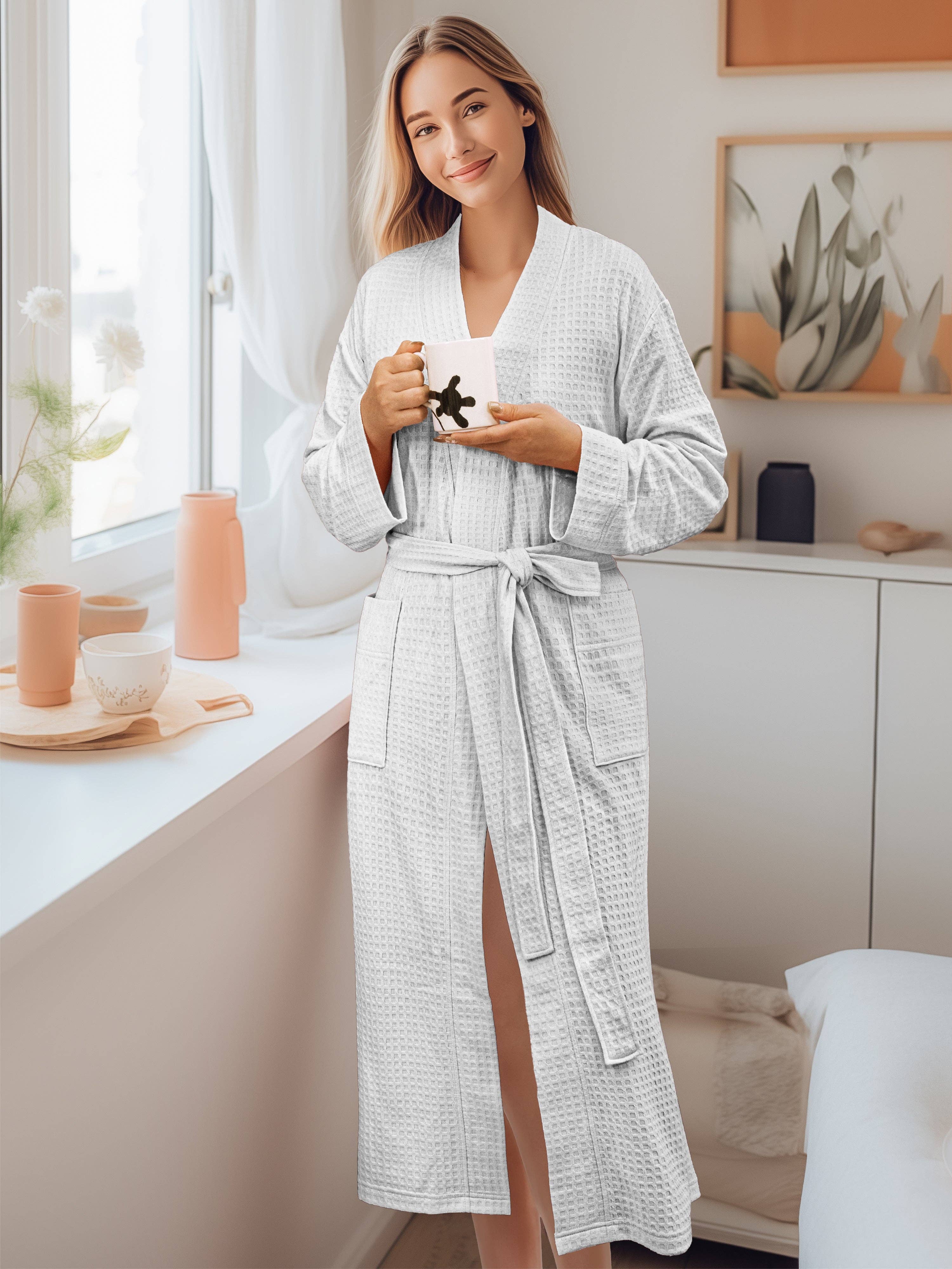 Pavilia - Wholesale Robe - Women's - Women's Waffle Texture Knit Robe4