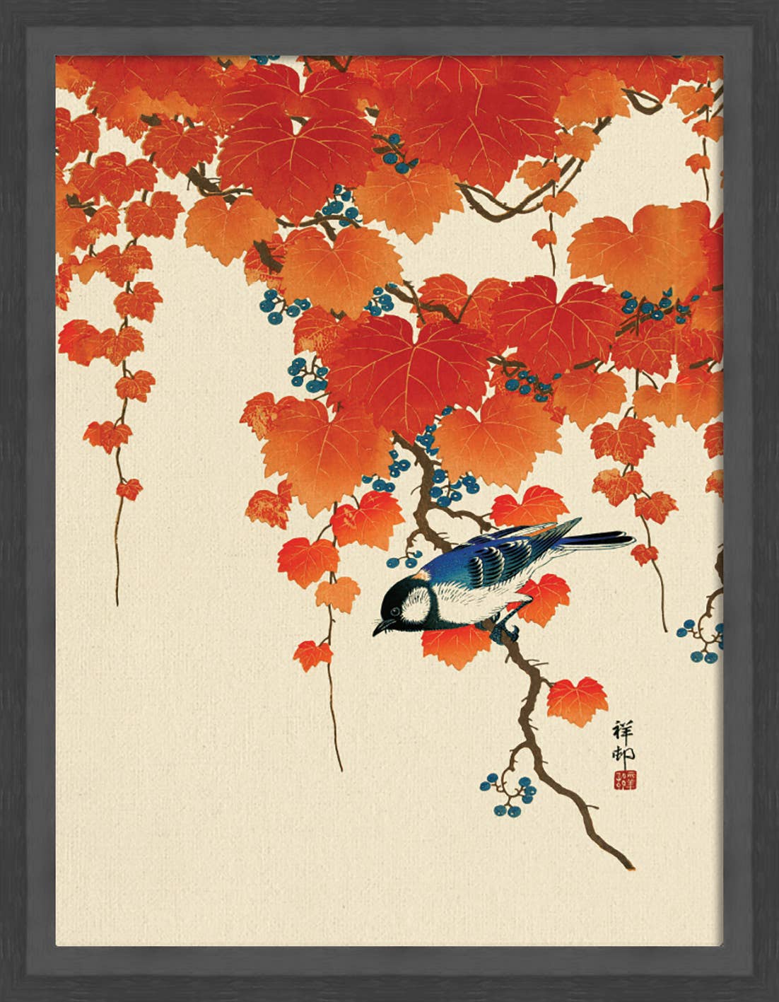 The Art Group – wholesale Konsttryck – Ohara Koson (fågel och röd murgröna) inramad1