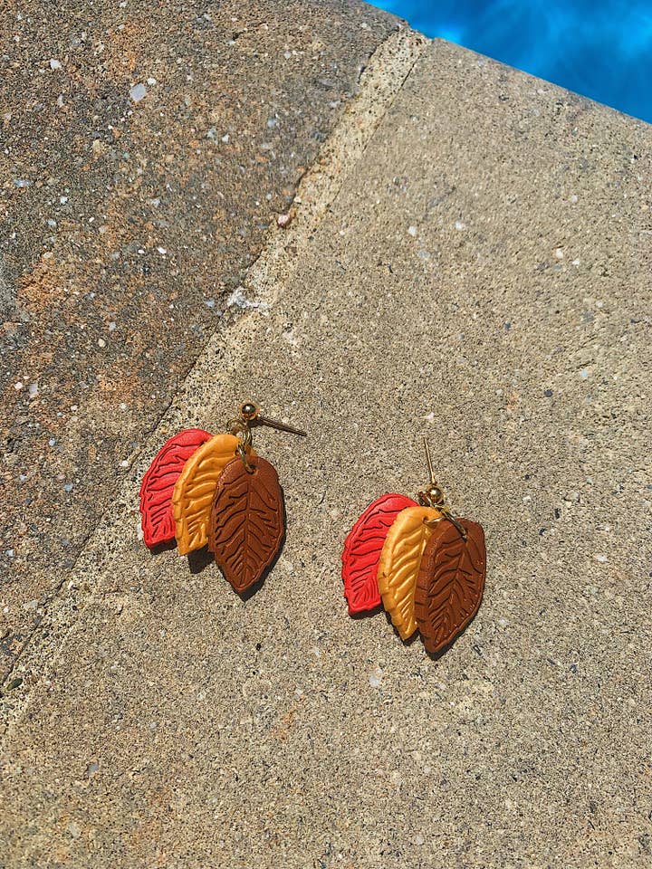 3 Leaf Dangles - Autumn for wholesale by Polymearrings Jewelry Co.