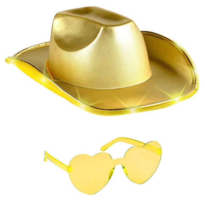 Funcredible - Wholesale Cowboy Hat - Women's - Gold Light Up Cowgirl Hats for Women - Cowboy Hat for Women