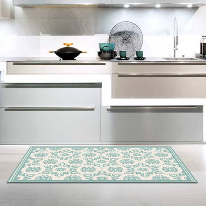 Tapis de sol en vinyle Alhambra Gardens Turquoise Indian Flower pour la vente par Davanti/Vía Deco Home