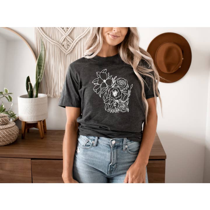 Autumn Rose Co. - Wholesale Screen Printed T-Shirt - Women's - Wisconsin Floral Tee, Wisconsin Graphic Tee For Women3