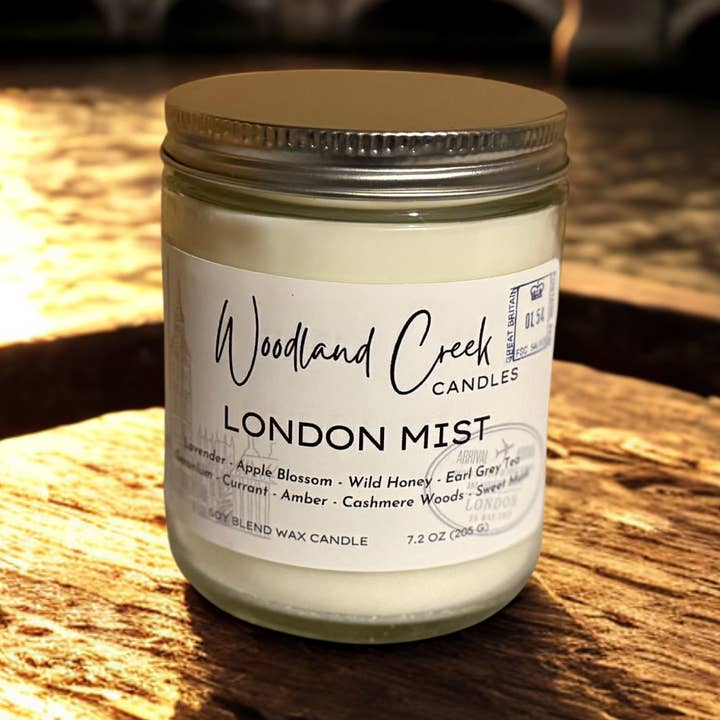 London Mist Soy Blend Wax Candle for wholesale by Woodland Creek Candles