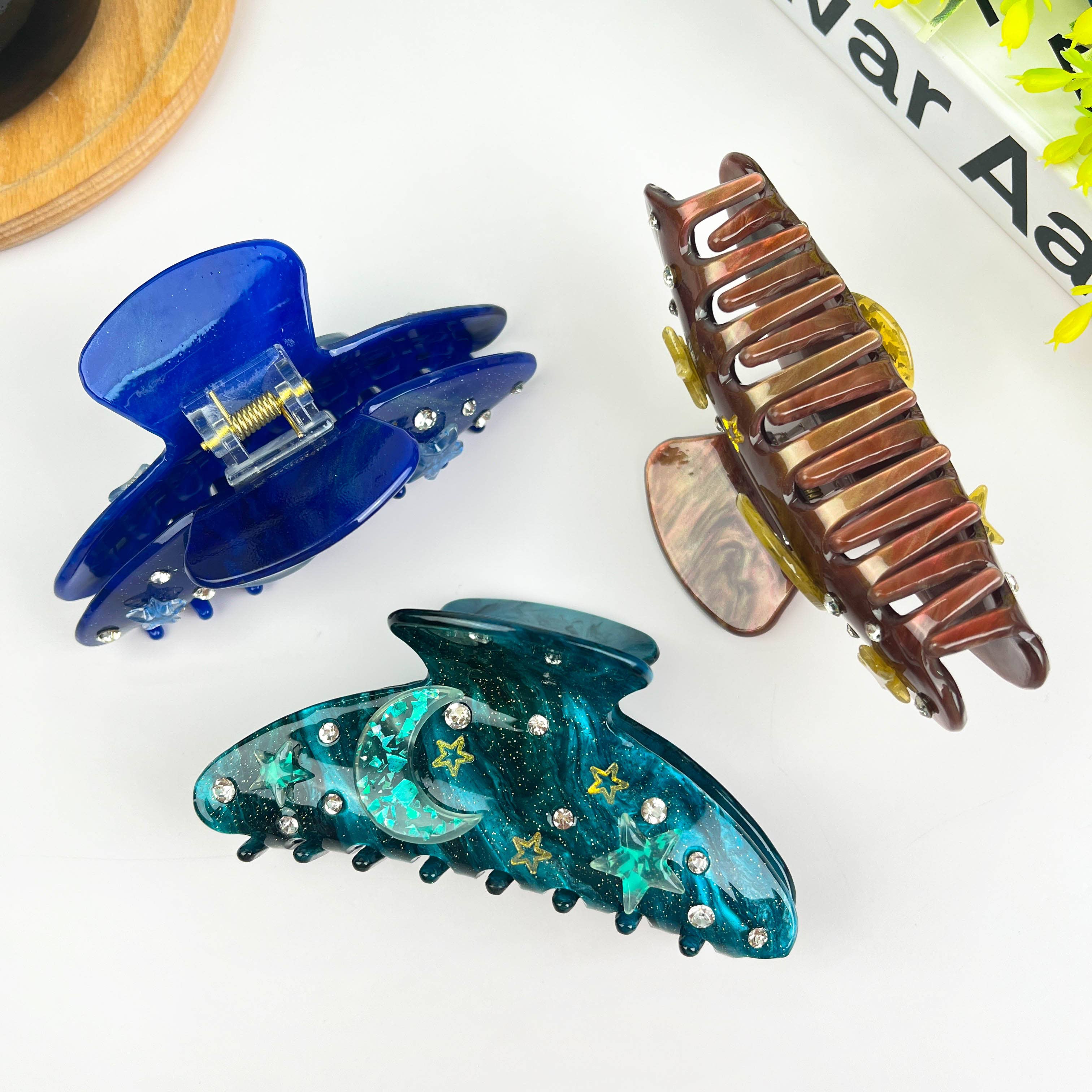 TheDivaSoap – Großhandel Haarclip – Damen – 4,1 Zoll Mondklauenclip, Stern-Haarspange5