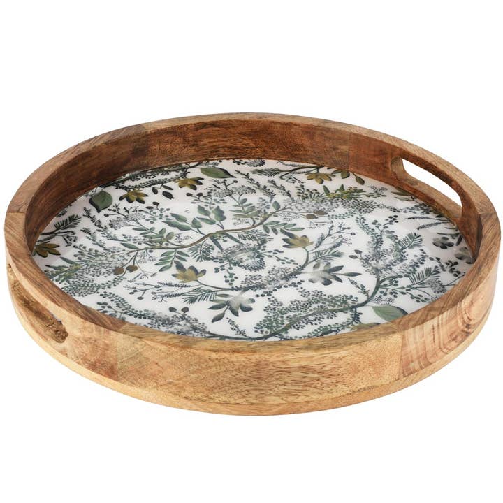 Serviertablett rund 'Twigs Around', Holz/Emaille, 35x35x5cm für den Großhandel von Dekoratief