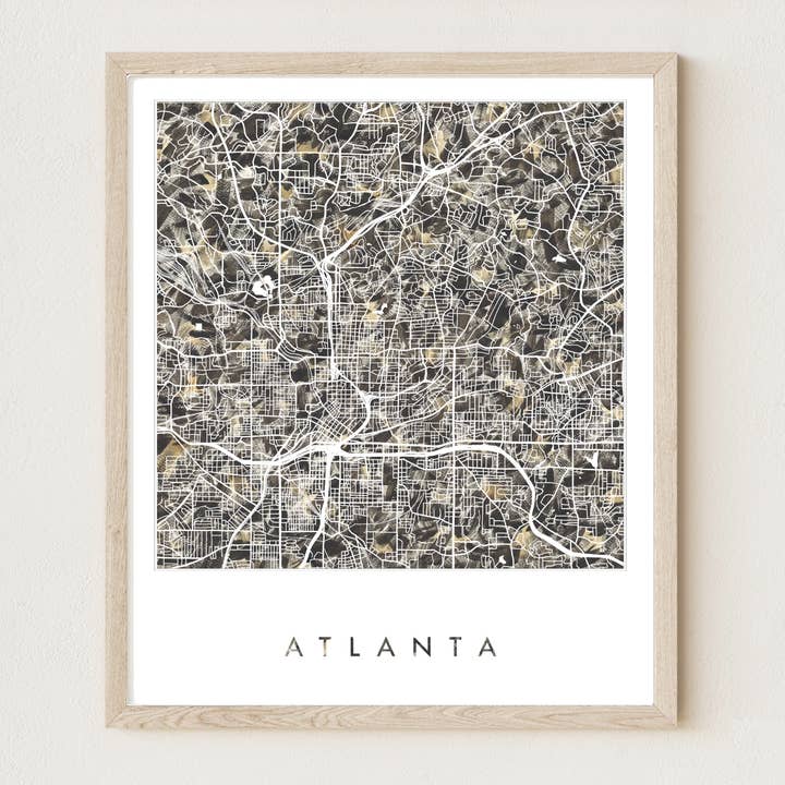 Kunstdruck auf bemalter Landkarte von Atlanta Georgia für den Großhandel von Turn-of-the-Centuries
