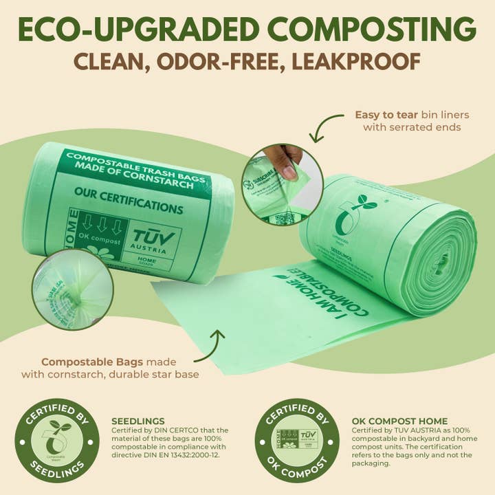 AIRNEX – wholesale Rubbish can/Rubbish bin – Compostable Trash Bags 1.6 Gal - Roll of 50 Compost Bin Bags