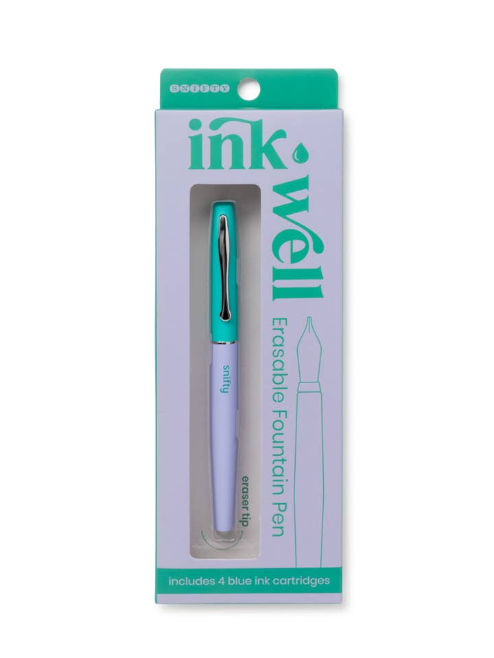 INK WELL ERASABLE FOUNTAIN PEN - PERIWINKLE/KELLY GREEN for wholesale by SNIFTY
