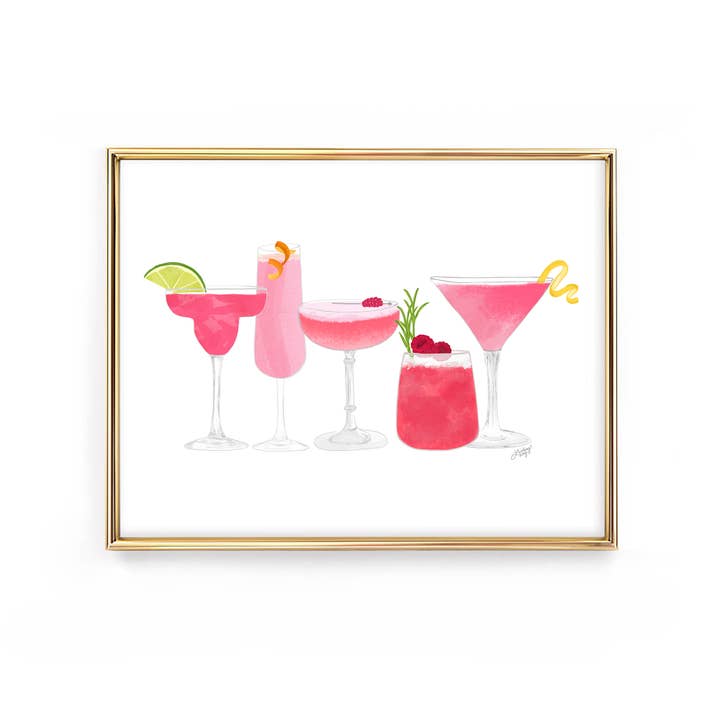 Pink Cocktails Illustration - Art Print for wholesale by Lindsey Kay Collective