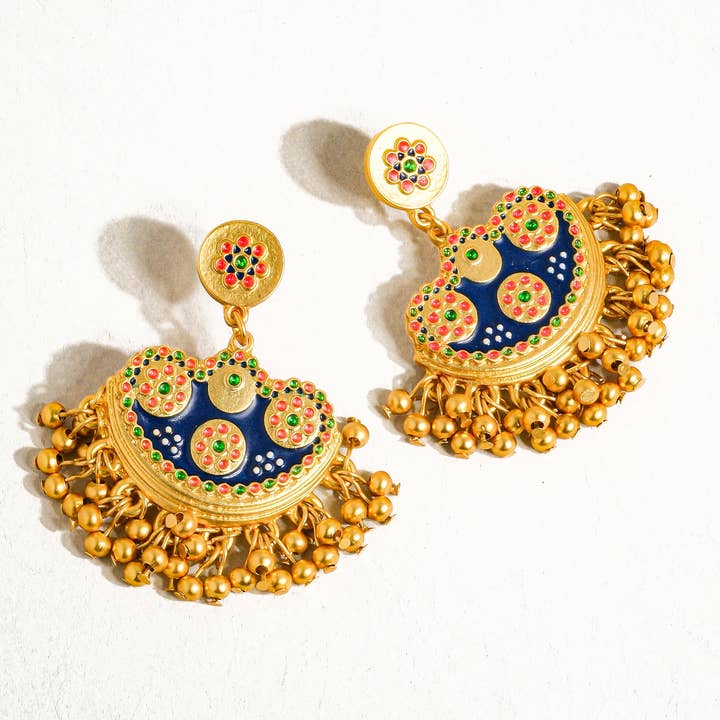 Multi Colored Jacqueline 18K Gold Bohemian Half Moon Tassel Earring for wholesale on Faire