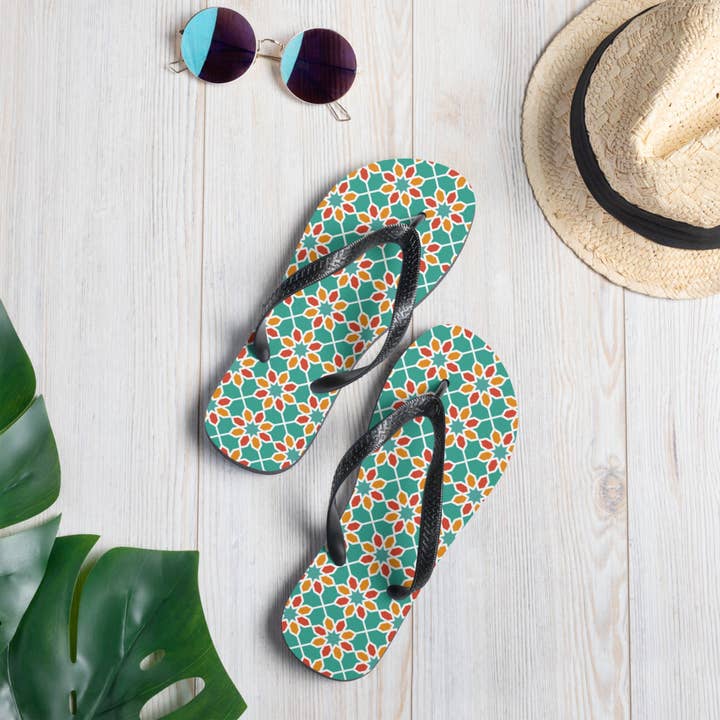Flip-Flops - Geometric Desert Daisy in Aqua for wholesale by The Shamal