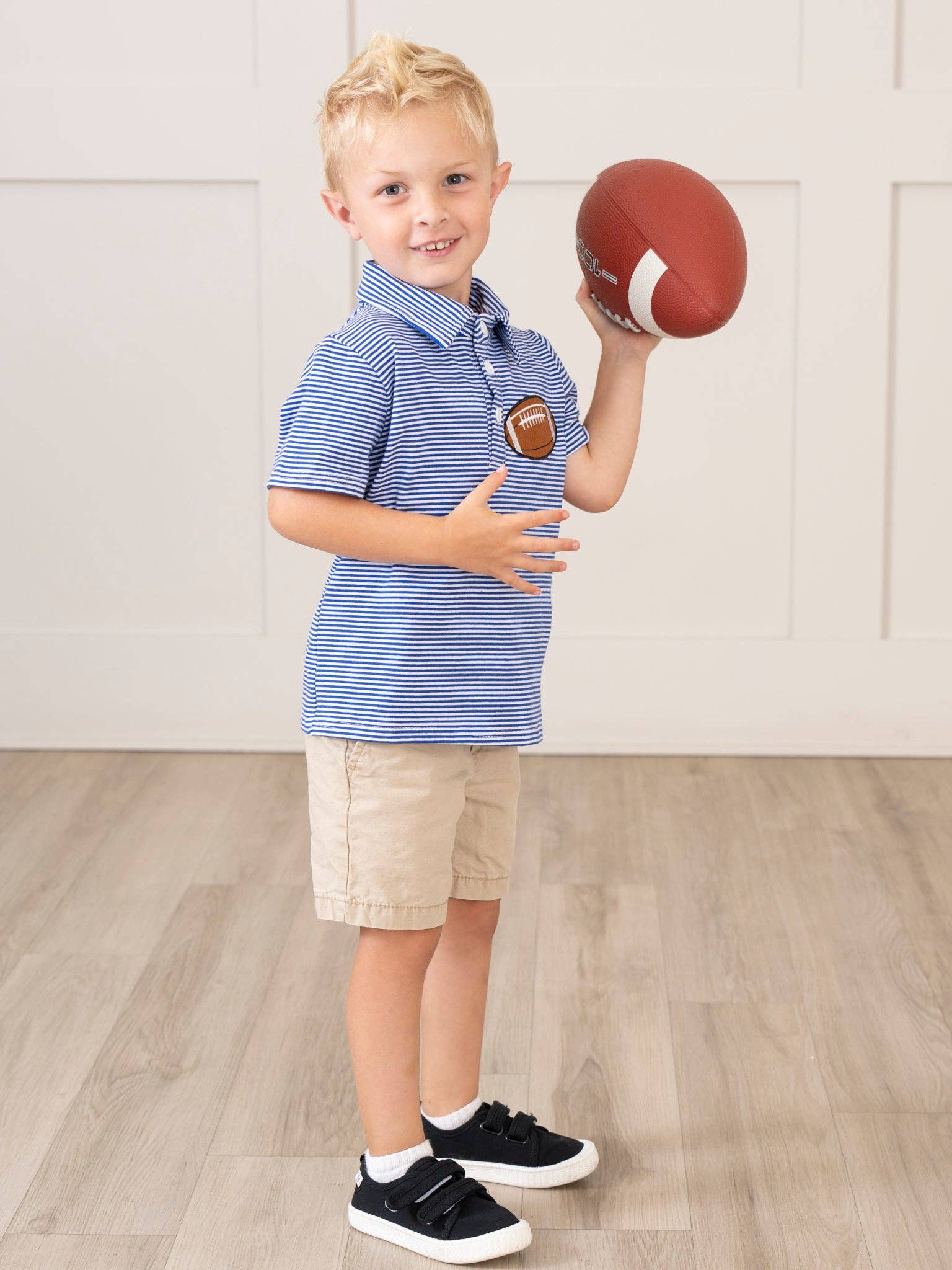 Marie Nicole Clothing - Wholesale T-Shirt - Kids - Blue Stripe Cotton Embroidered Football Polo Shirt2