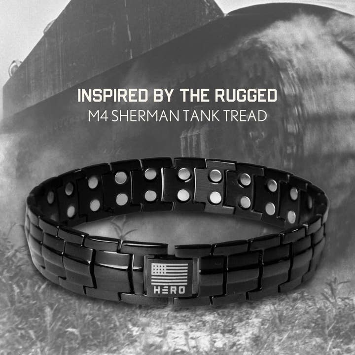 The Hero Company - Wholesale Link & Chain Bracelet - The Hero Company- Sherman Tank Track Titanium Magnetic Bracelet : Helps Pair Veterans With A Service Dog Or Shelter Dog- Faire2
