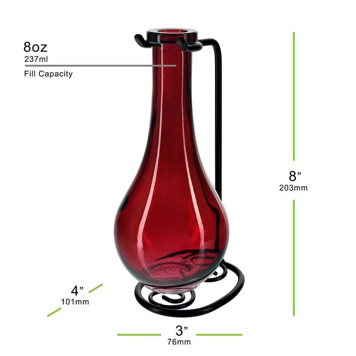 Couronne Co. - Wholesale Vase - Drop Recycled Glass Vase & Metal Stand Red