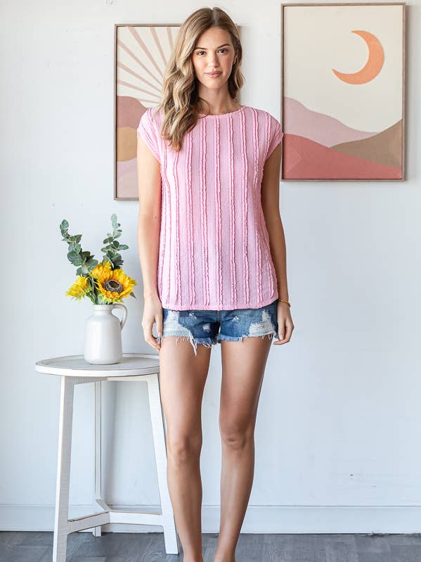 7th Ray - Vendita all'ingrosso Camicetta - Donna - Blusa a maniche corte con texture a righe leggere T59485