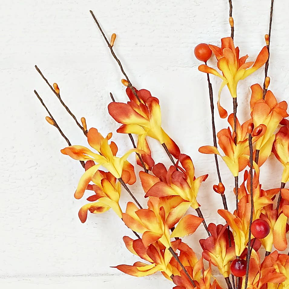 Impressive Enterprises, Inc. - Wholesale Artificial Flowers - 31605-16in Bush-Orange Yellow Cluster Flowers2