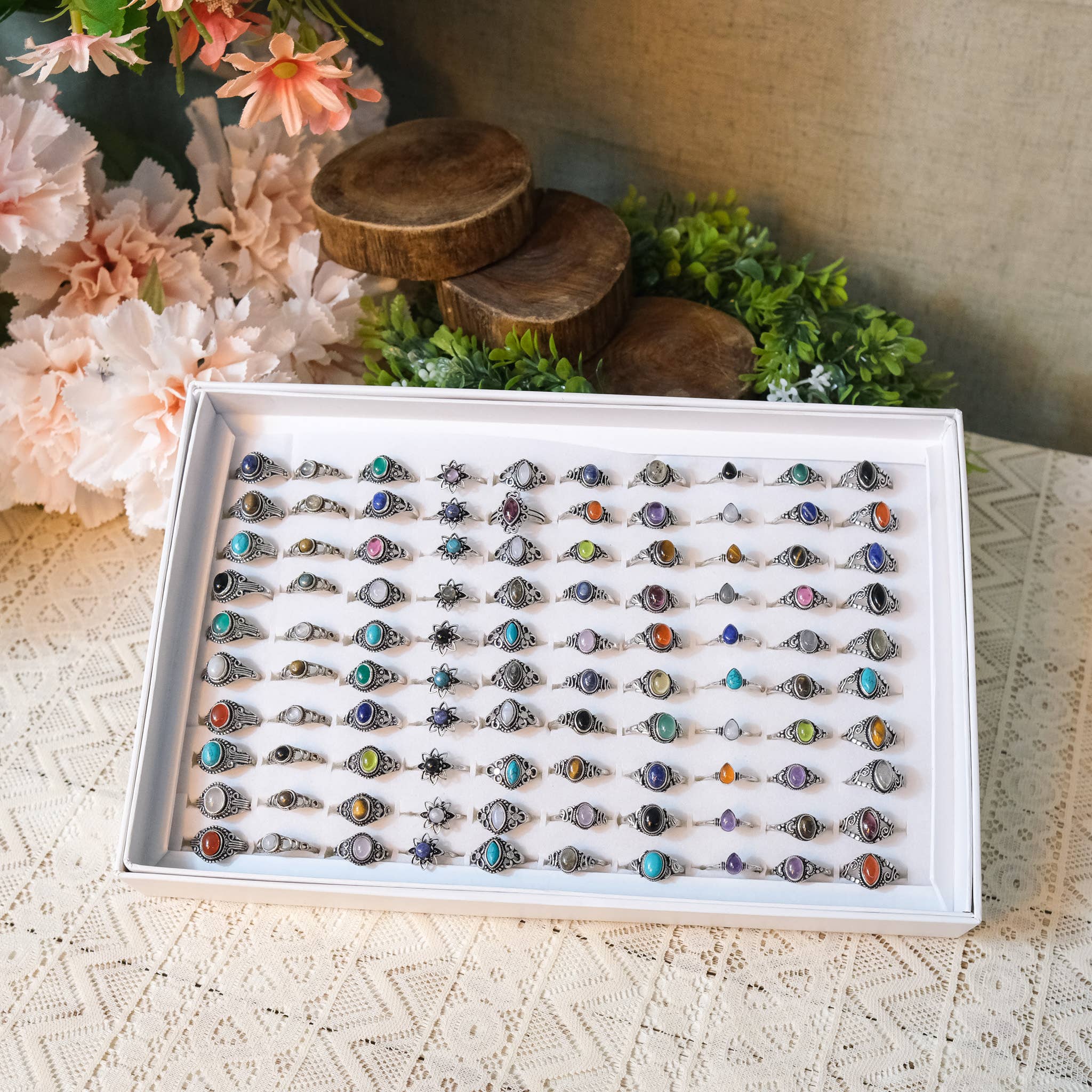 Karma Nepal Crafts - Wholesale Single Stone/Solitaire Ring - 100 Piece Bohemian Silver Crystal StackablRing ($2.25 each)