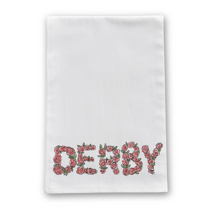 Derby Word Roses Horse Racing Tea Towel for wholesale by Barrel Down South