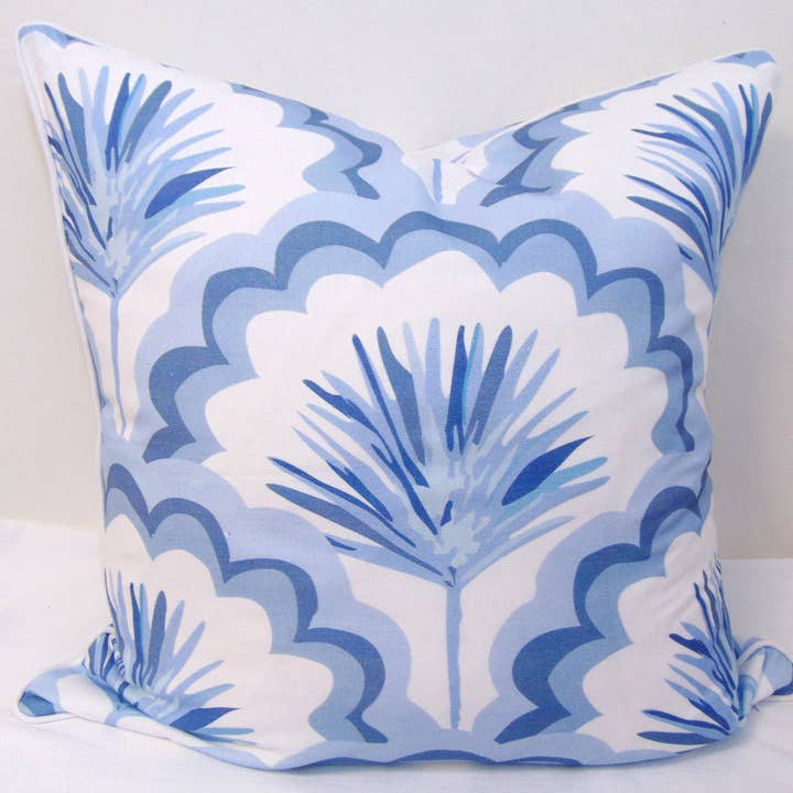 Lowcountry Linens - Wholesale Throw Pillow Cover - Limited Edition Lace Fronds Blue/Grey Pillow Cover Welt