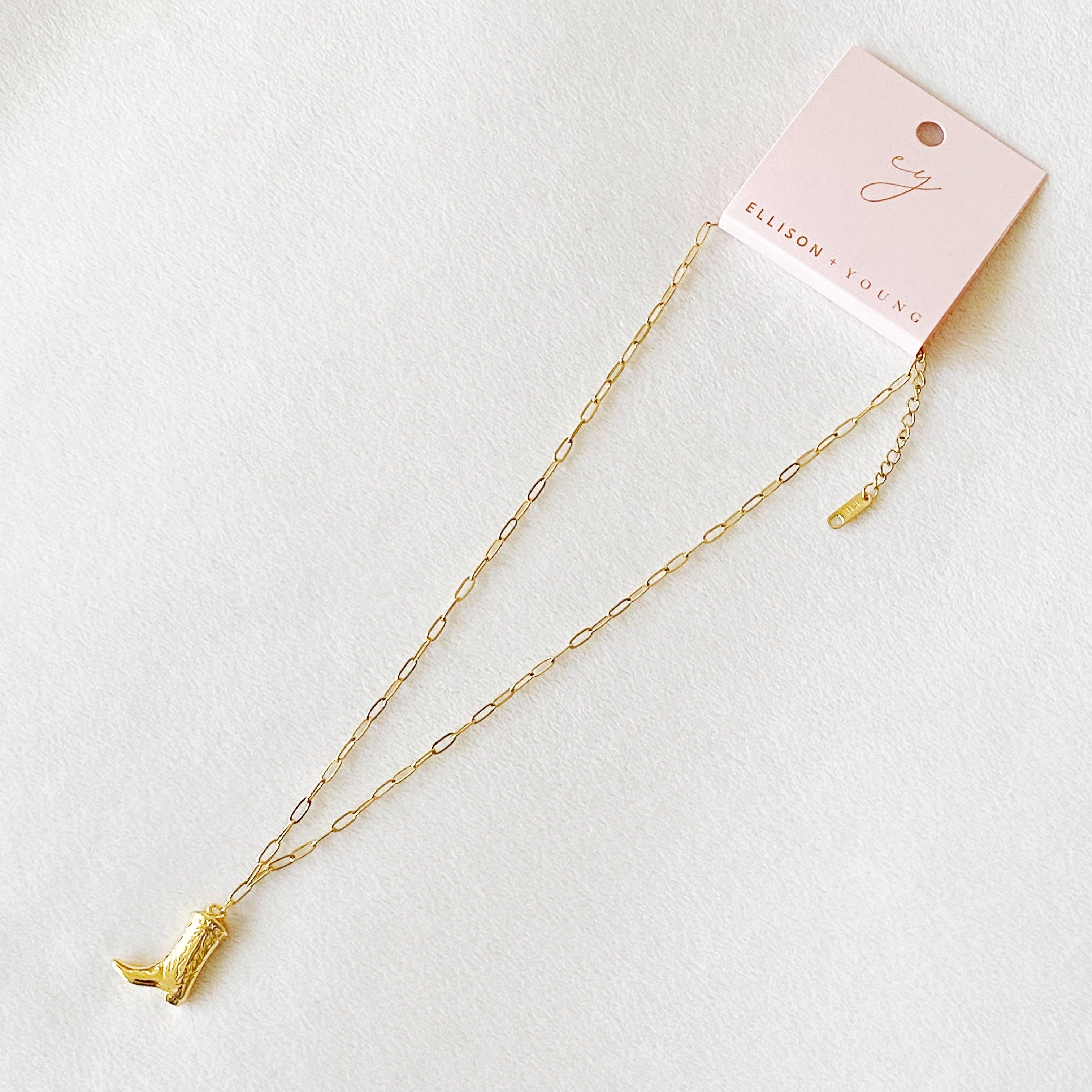 Ellison+Young - Wholesale Pendant/Charm Necklace - Golden Cowgirl Boot Necklace4