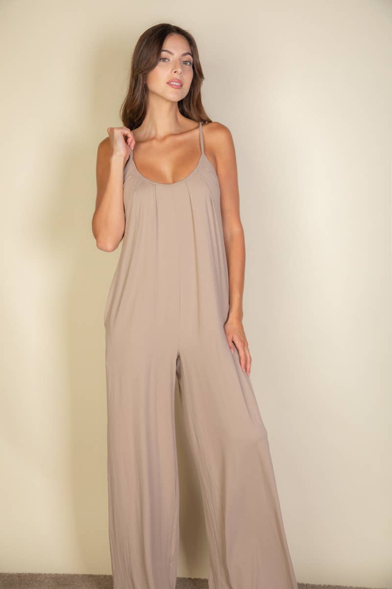 CAPELLA APPAREL - Wholesale Jumpsuit - Women's - Spaghetti strap solid wide jumpsuit5