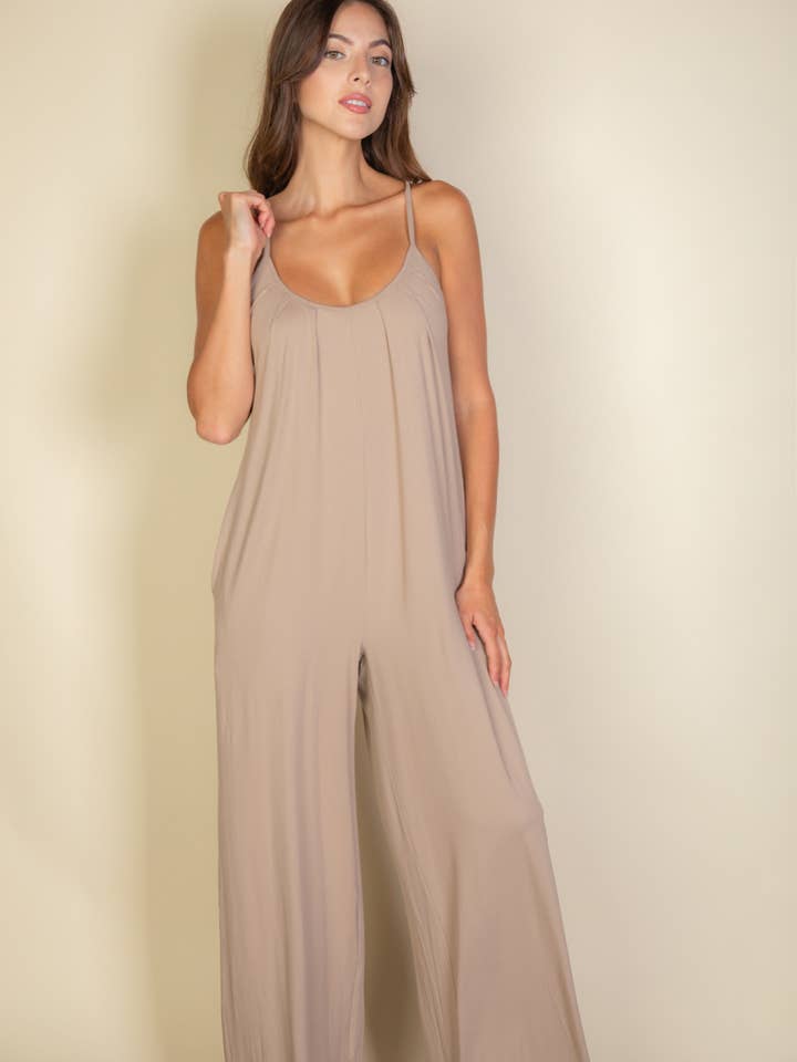 CAPELLA APPAREL - Wholesale Jumpsuit - Women's - Spaghetti strap solid wide jumpsuit5