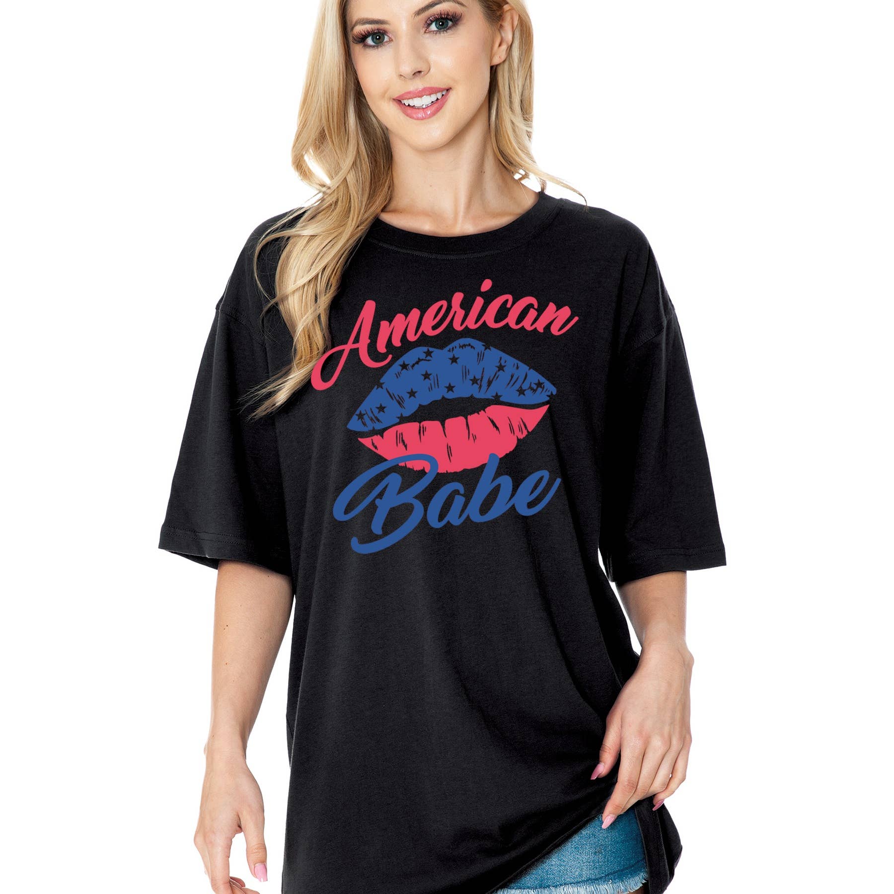 Amused by Blue - Wholesale Screen Printed T-Shirt - Women's - Unisex  oversized - AMERICAN BABE0