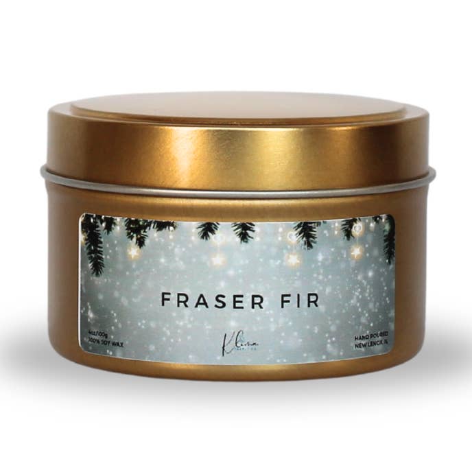 6oz Tin Holiday Collection Candle for wholesale by Klima Candle Co