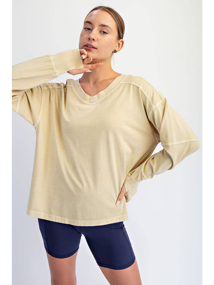 Rae Mode - Wholesale Lounge Top - Women's - PIGMENT WASHED COTTON V-NECK TOP4