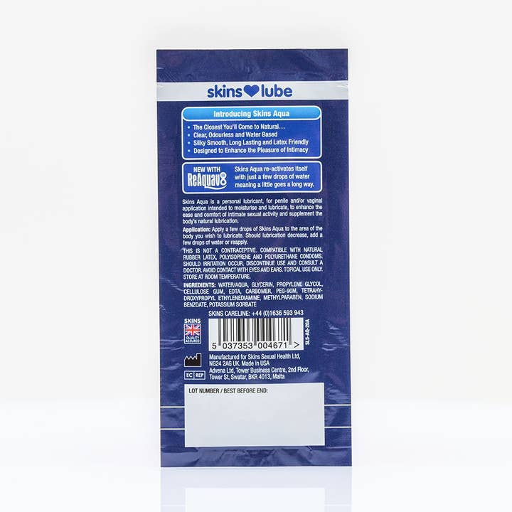 Creative Conceptions LTD - Venta al por mayor Lubricante íntimo - Lubricante a base de agua Skins Aqua - Lámina de 5 ml