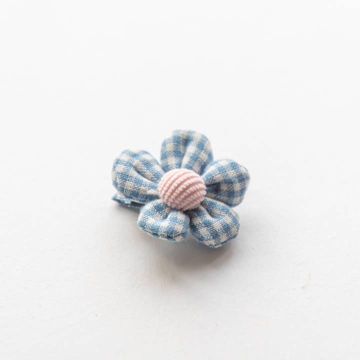 Tangle Shiny Stars - Wholesale Hair Clip - Kids - Gingham Flower Hair Clip | Blue1