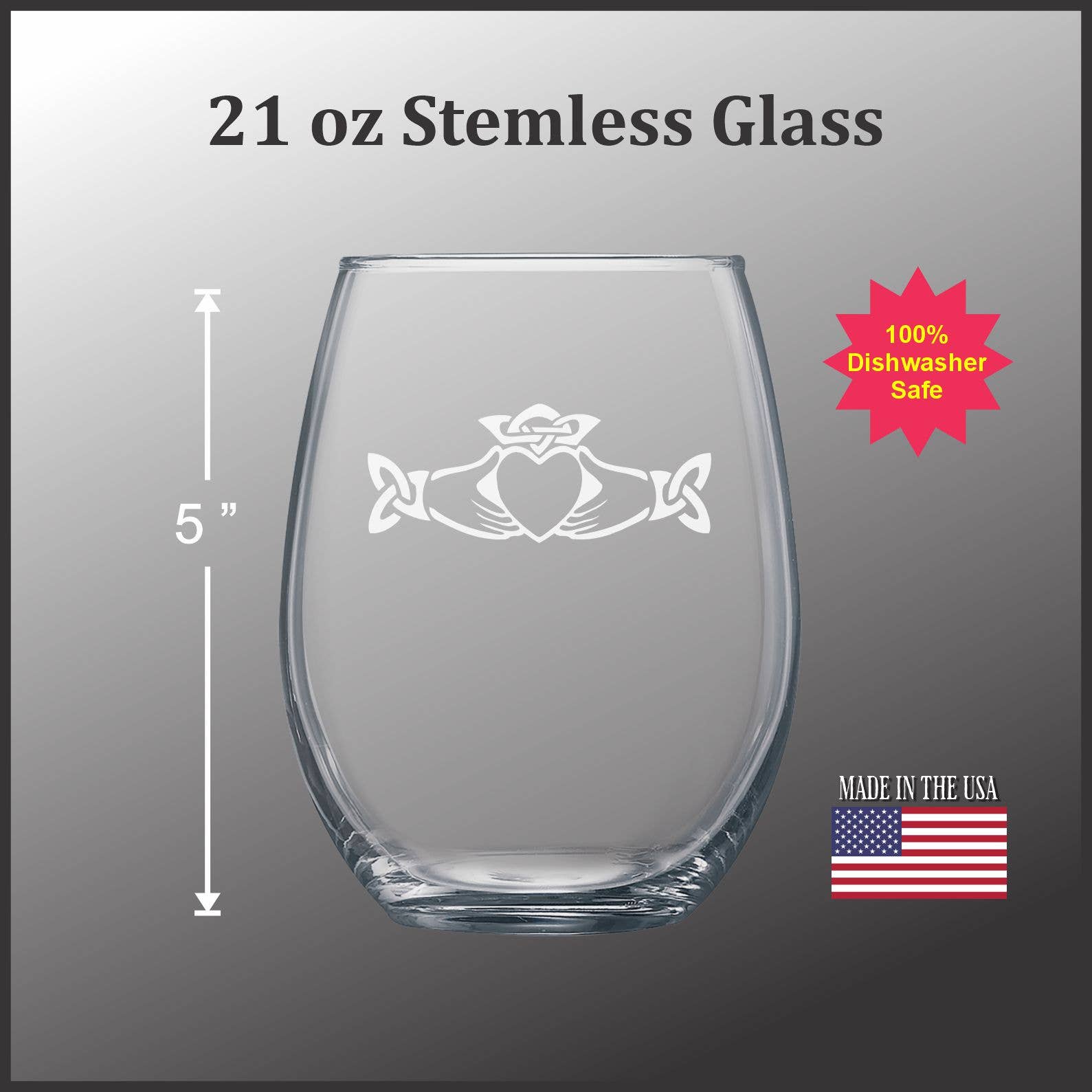 Adirondack Etching LLC - Wholesale Drinking Glass/Cup - Celtic Claddagh  -  Glassware4