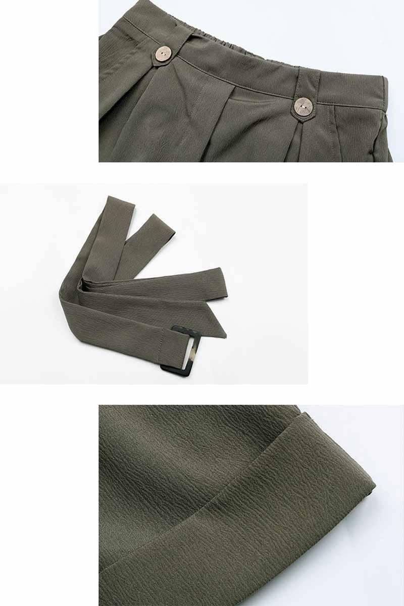 ARMYGREEN CWBSP0117_HIGH WAIST BELTED POCKET SHORT PANTS for wholesale on Faire6