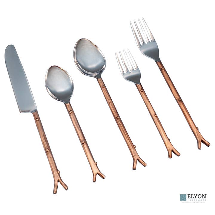 Ensemble de 20 couverts en cuivre forgé à la main Elyon Hasanpur avec miroir pour la vente par Elyon Tableware®