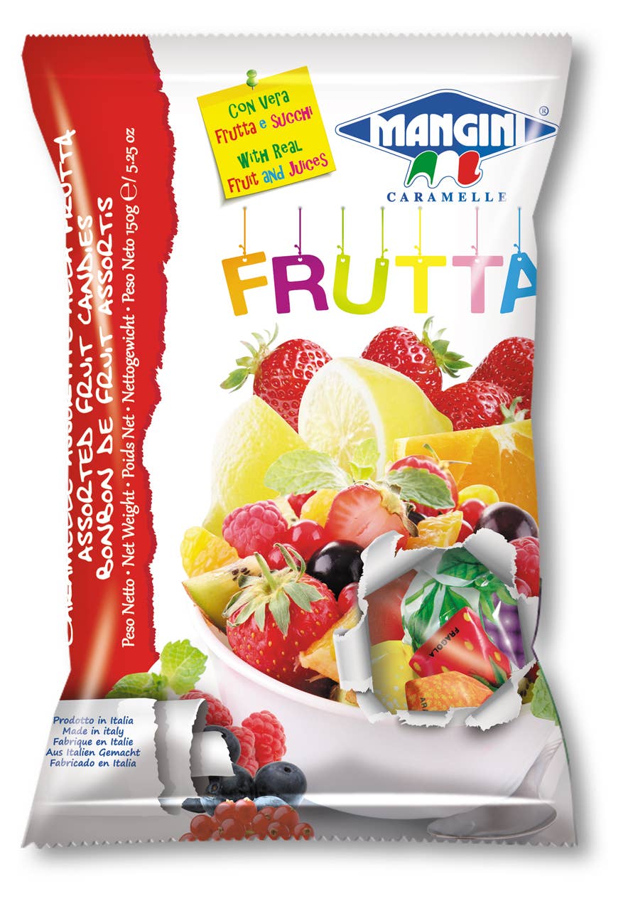 Dulcefina Chocolate and Sweets - Wholesale Hard Candy - Mangini's Fruit Jam Filled Candy (Frutta) 150g bag
