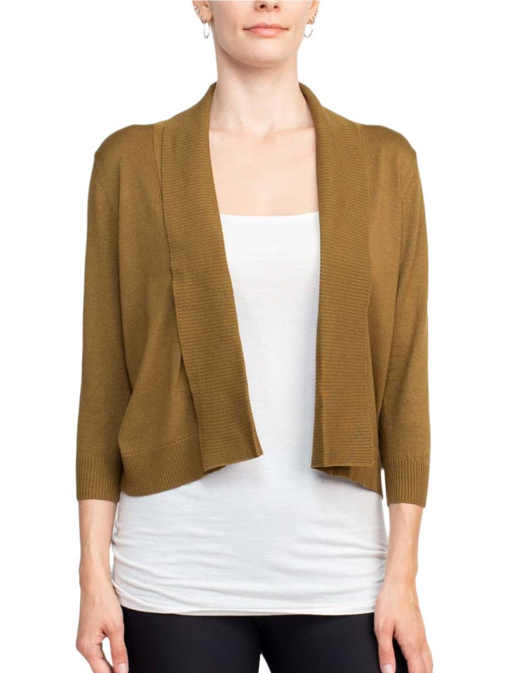 Boléro court en rayonne à manches 3/4 ouvertes Esperanza pour la vente par Immediate Apparel