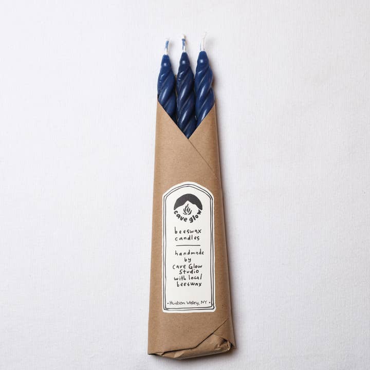 Cave Glow Studio - Wholesale Tapered Candle/Candlestick - Indigo Beeswax Taper Candles Set of 3