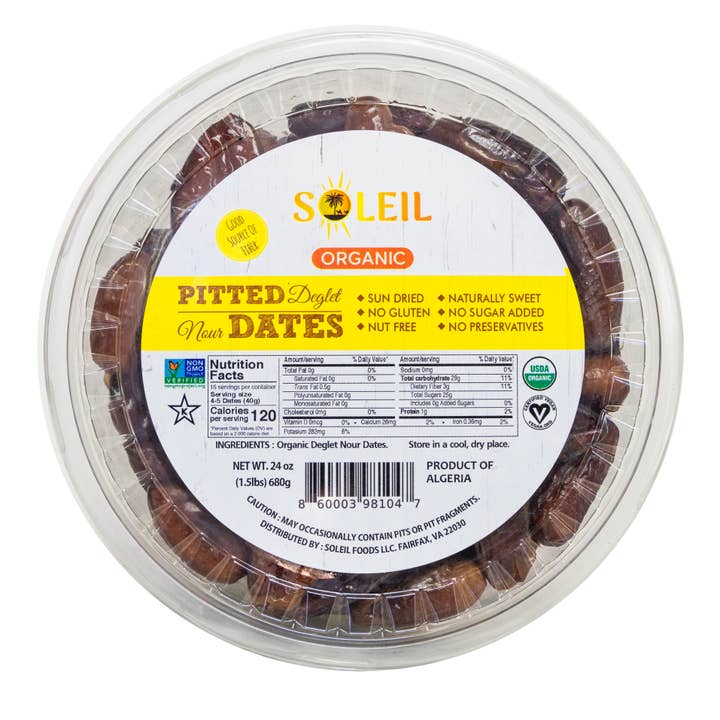 24oz Org Pitted Deglet Noor Dates Tub for wholesale by SOLEIL