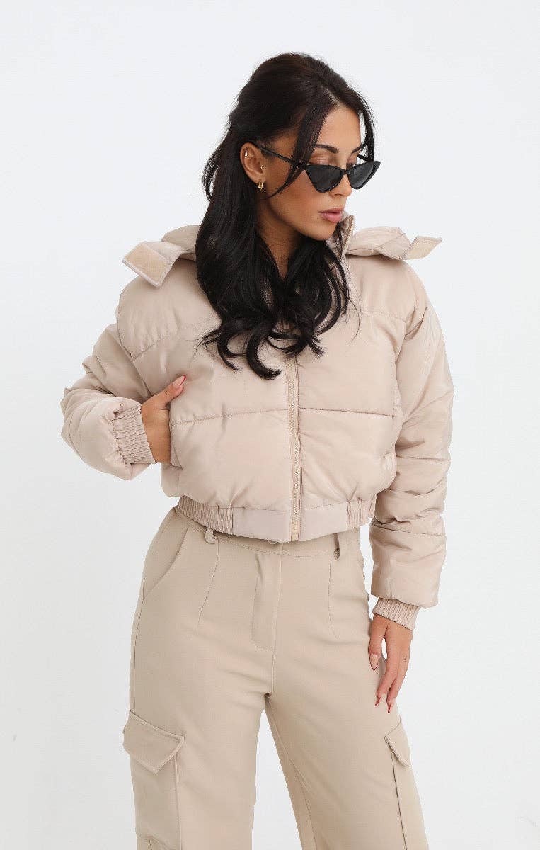 Femme Luxe – wholesale Puffer jacket – Women’s – Stone Cropped Padded Long Sleeve Zip Front Shower Proof Jack4