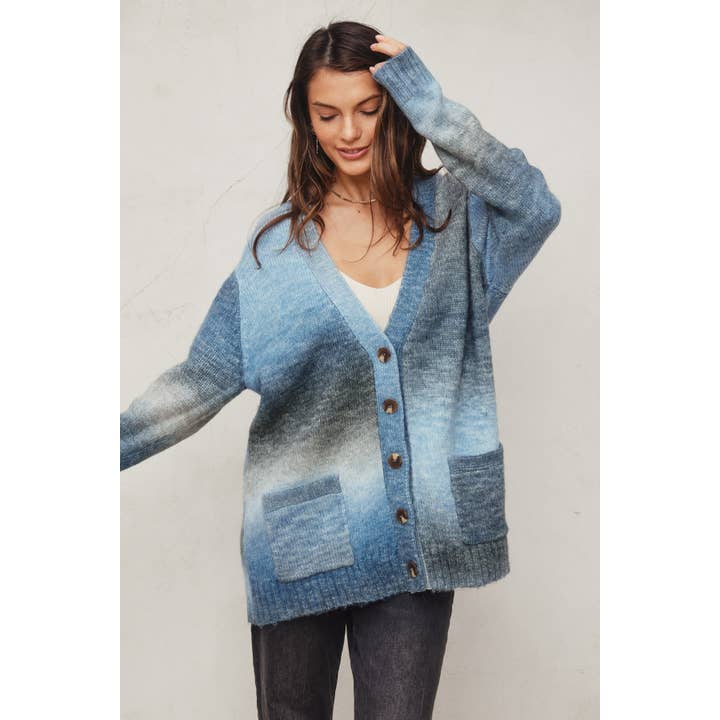 FW6229 Ombre Front Pocket Cardigan for wholesale by Dress Forum