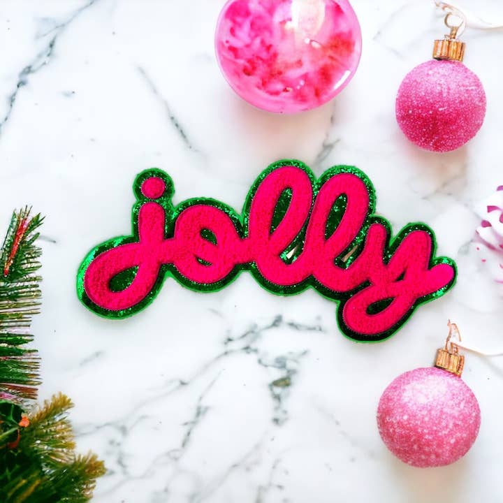 Social Grace & Company - Wholesale Patch - Jolly Light Pink Chenille Iron On Patch for Holiday Shirts
