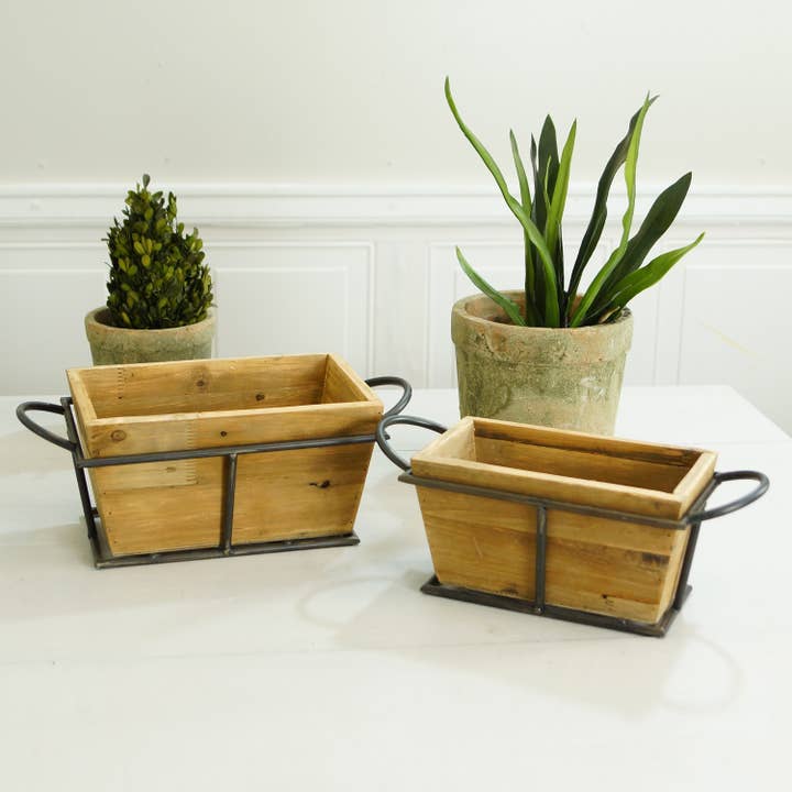 VIP Home & Garden - Wholesale Planter Box - Metal Framed Wood Planters Set of 2