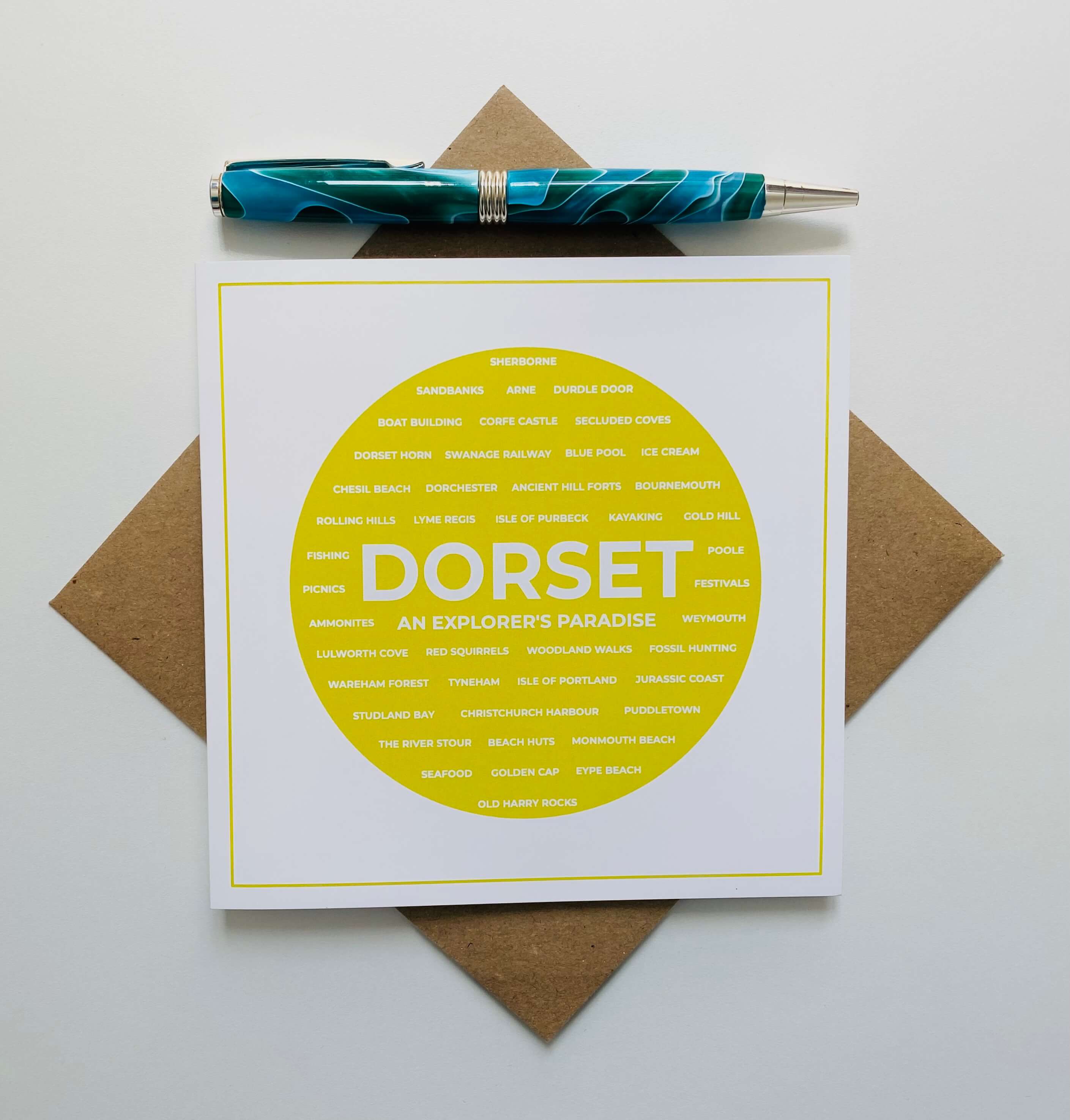 Latitude 50 Living – wholesale Everyday greeting card – Dorset Typography Cards  - ‘Dorset - An Explorer's Paradise'0