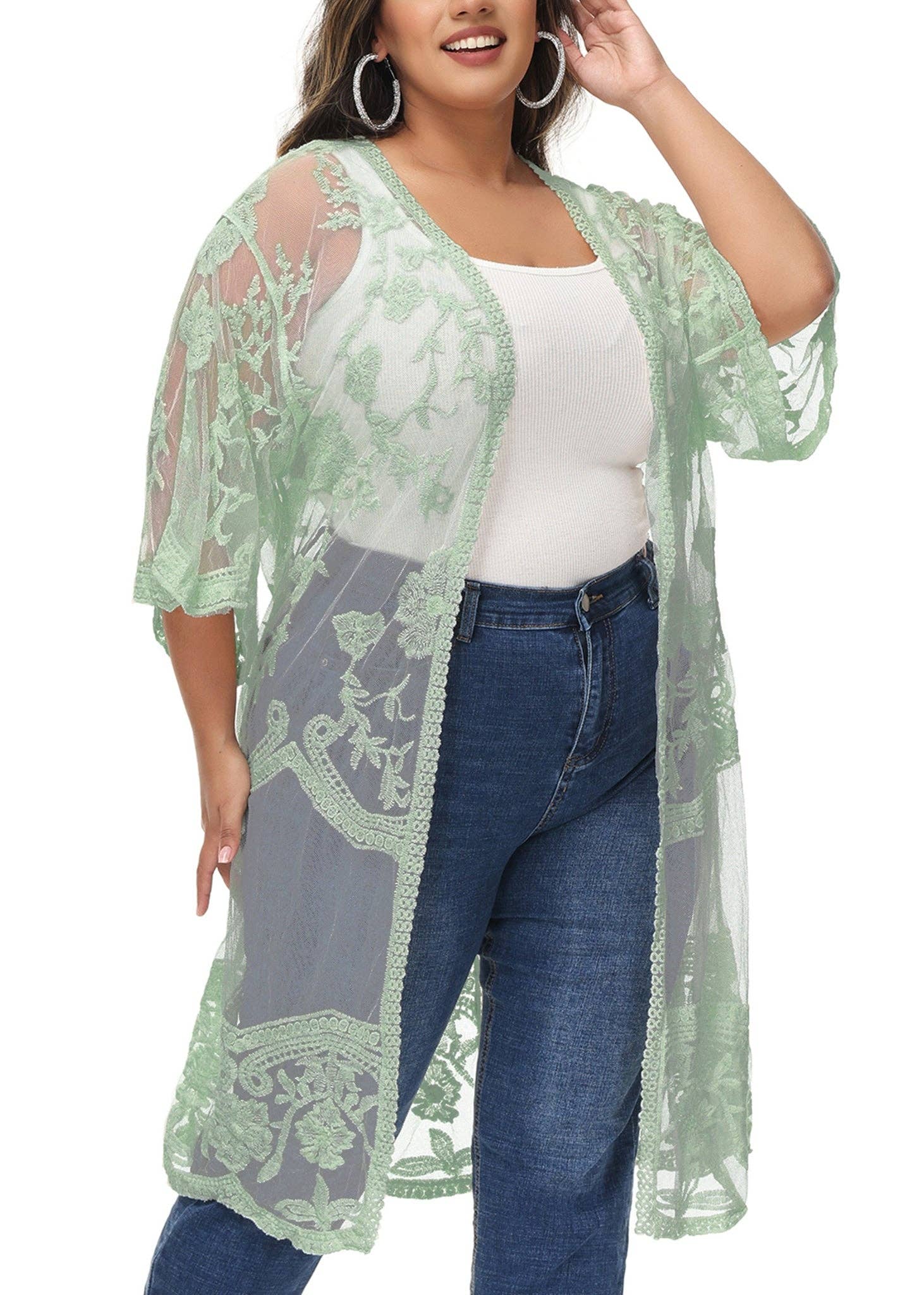 Anna Kaci Wholesale - Wholesale Cardigan - Women's - Women's Plus Size Lace Cardigan Open Front Floral Cardigan64