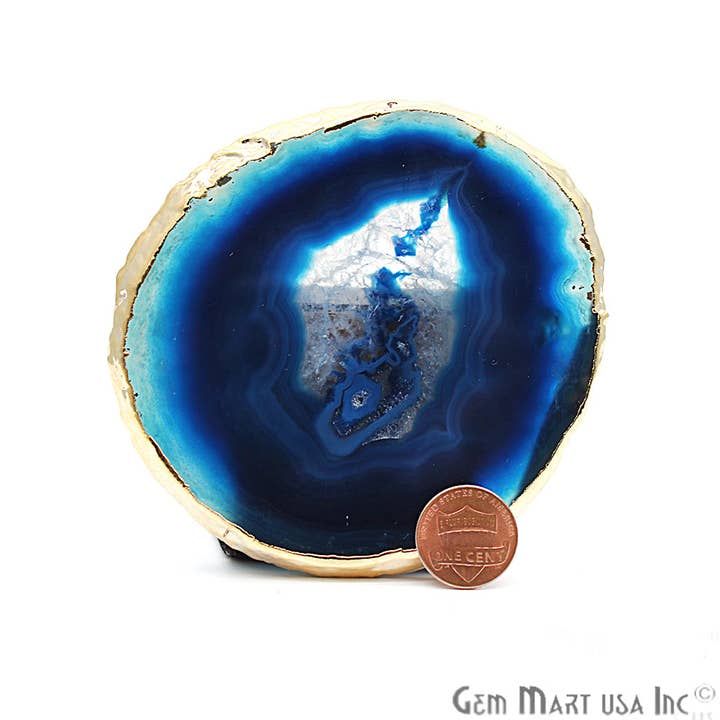 GemMartUSA - Wholesale Coasters - Natural Blue Agate Coaster, Drinkware Set,Rough Rock Coaster7