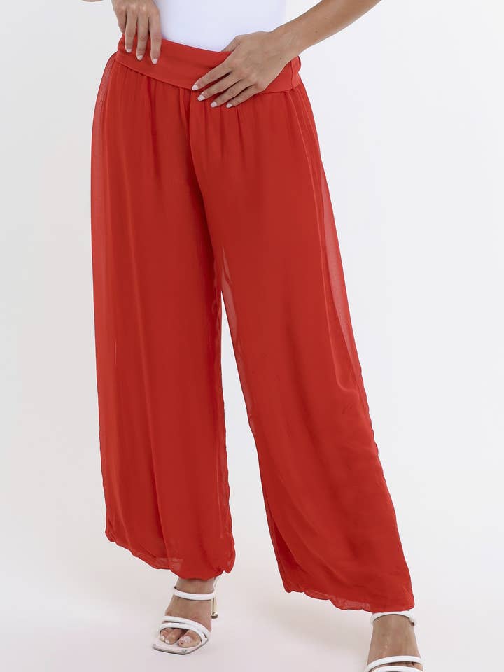 TINA Stephens Italy/Tees By Tina - Wholesale Pants - Women's - Mercedes Foldover Waist Silk Pant (PL203)