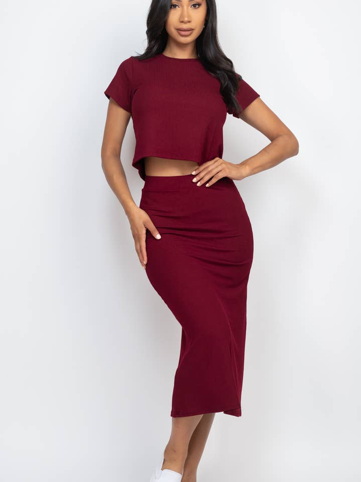 CAPELLA APPAREL - Wholesale Top & Skirt Set - Women's - Ribbed Solid Top & Midi Skirt Set